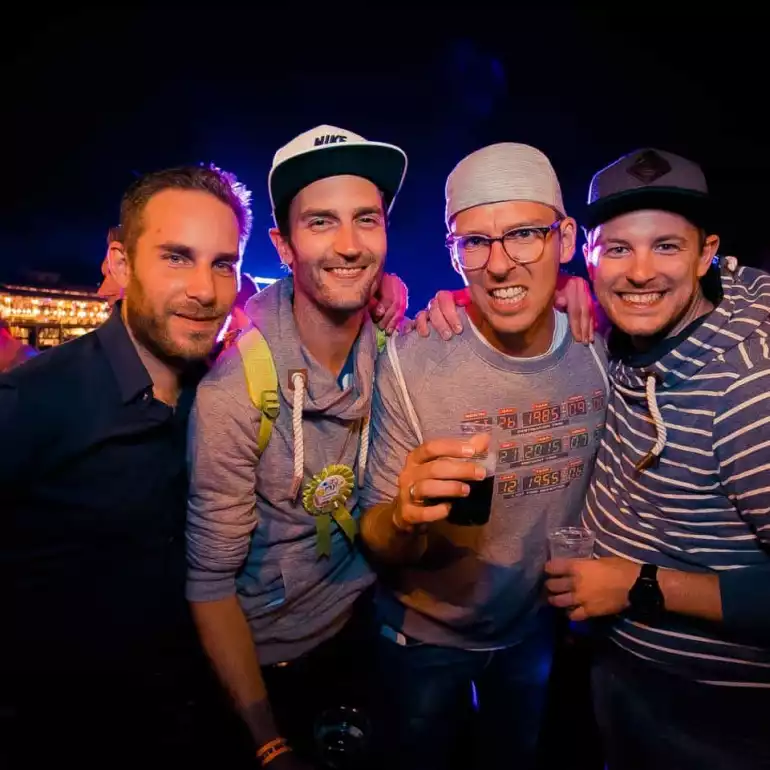 Group of guys enjoying a bar crawl in Warsaw.